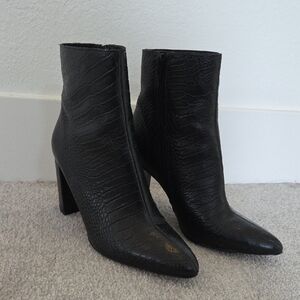 Matisse Black Croc-Textured Heeled Boots